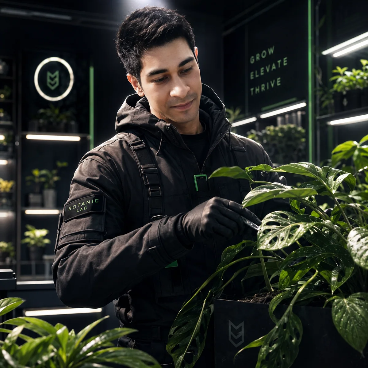 Deniz Arici in einem modernen botanischen Raum
